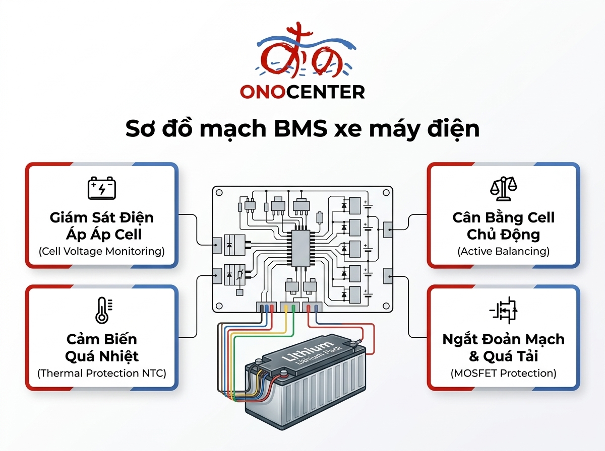 Sơ đồ cấu tạo và chức năng mạch BMS xe máy điện