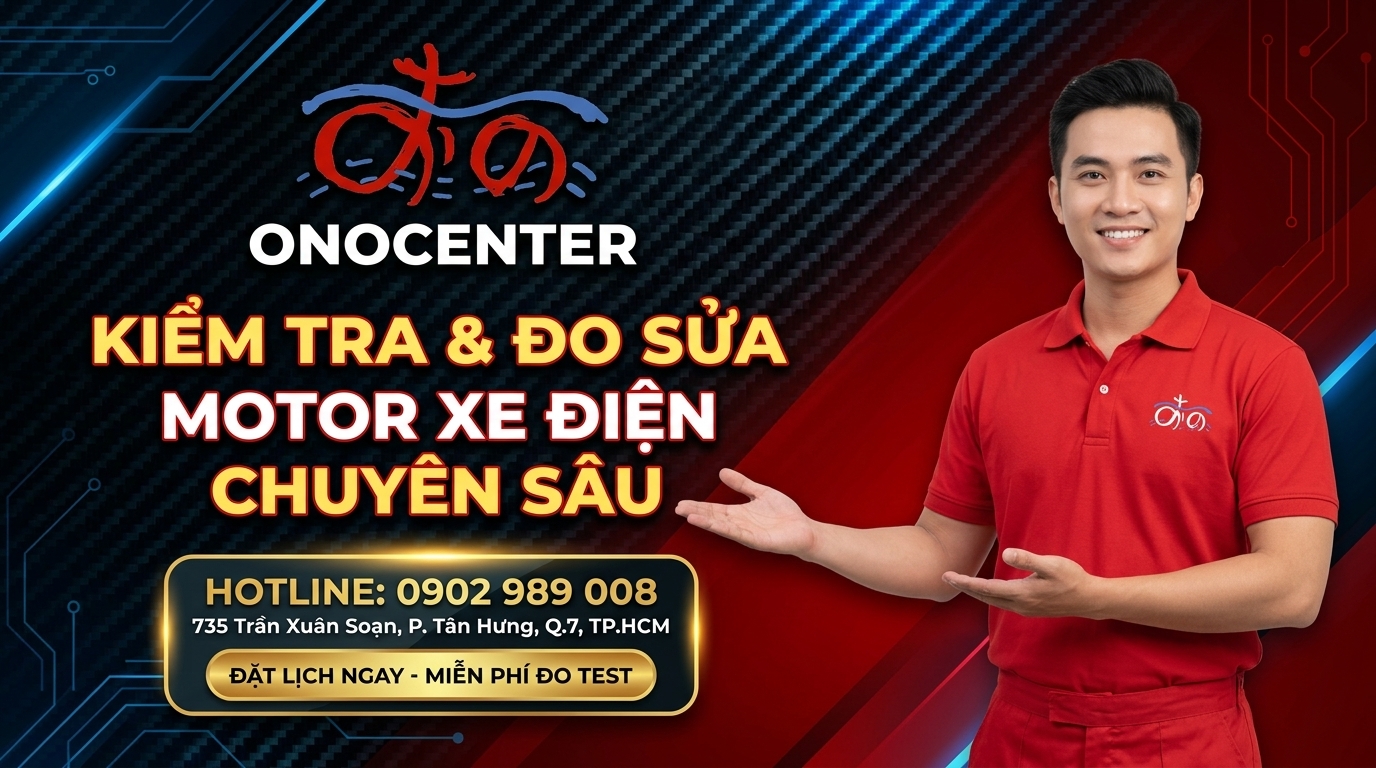Banner kêu gọi khách hàng đặt lịch kiểm tra và đo khám motor xe máy điện chuyên sâu tại ONOCENTER