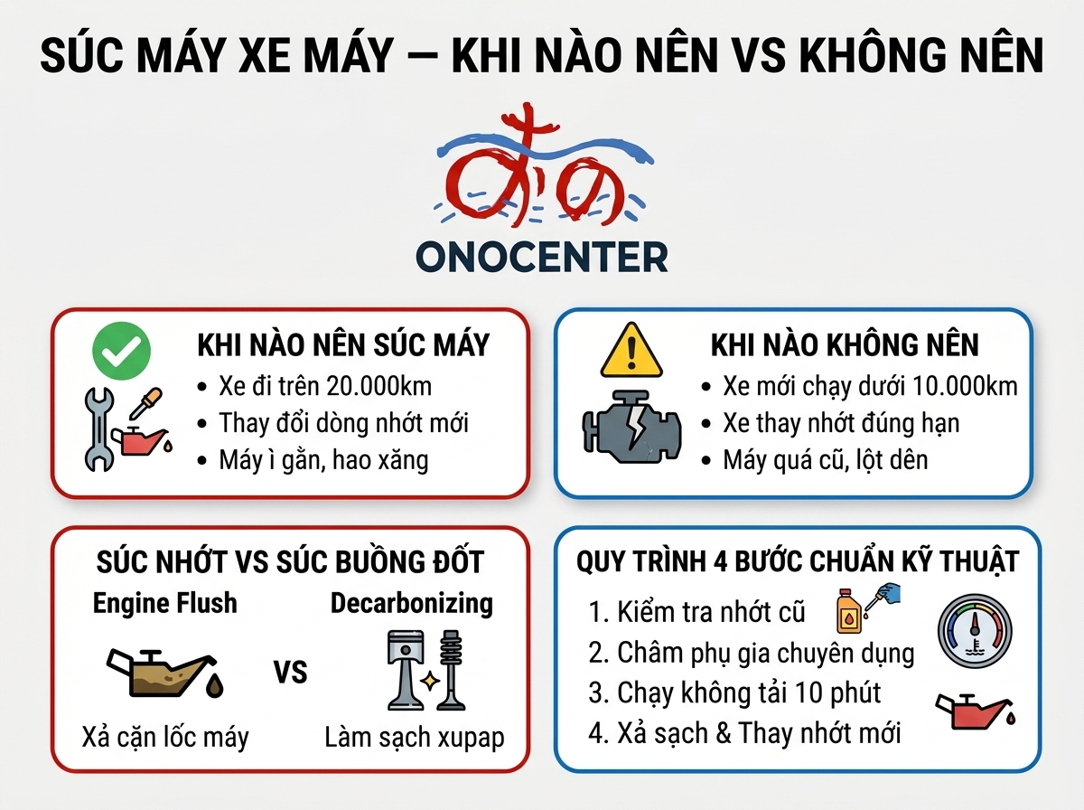 Infographic đối chiếu chi tiết khi nào nên và không nên súc máy xe máy chuẩn kỹ thuật
