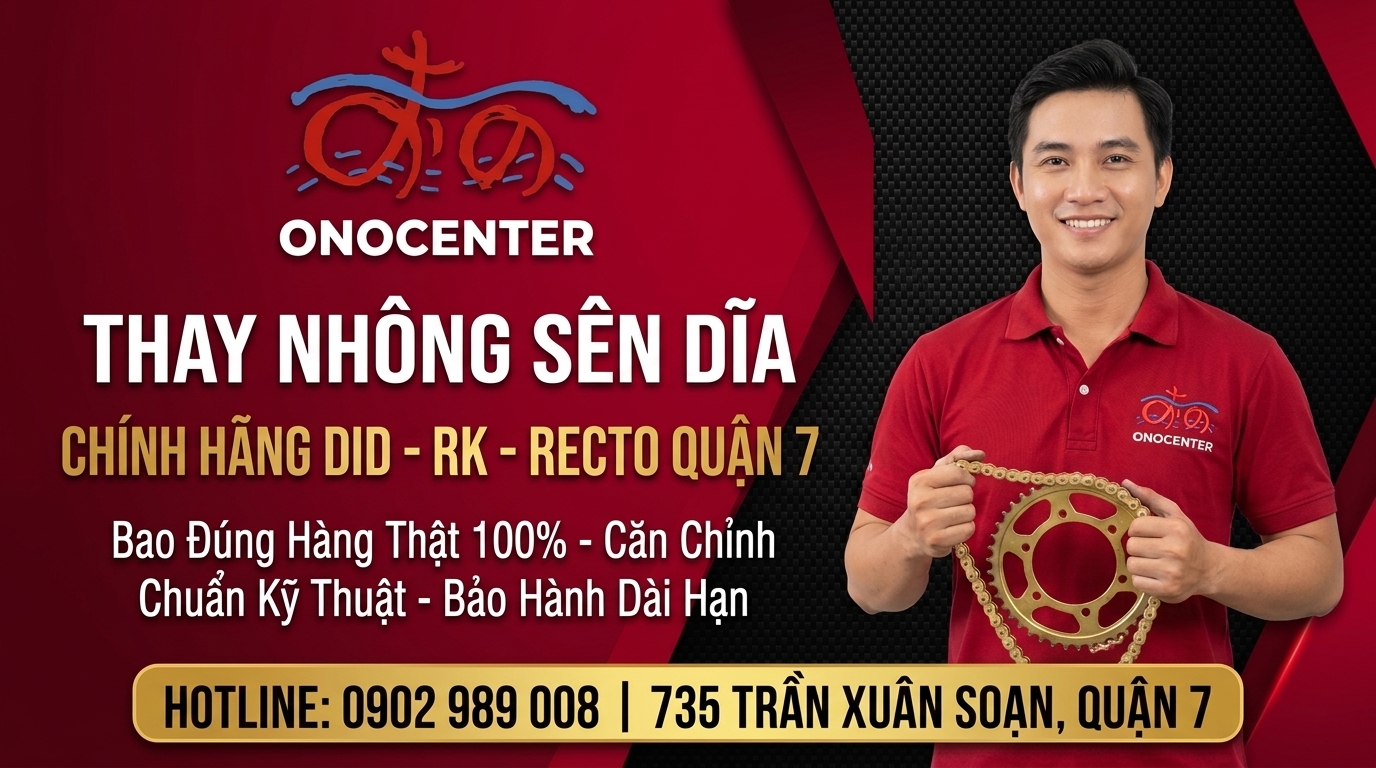 Banner kêu gọi đặt lịch thay nhông sên dĩa chính hãng tại ONOCENTER Quận 7