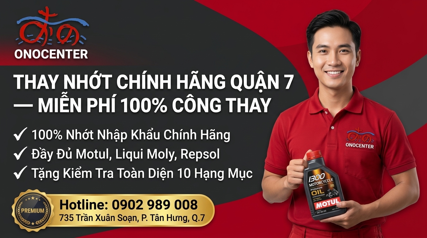 Banner cam kết dịch vụ thay nhớt chính hãng tại ONOCENTER Quận 7