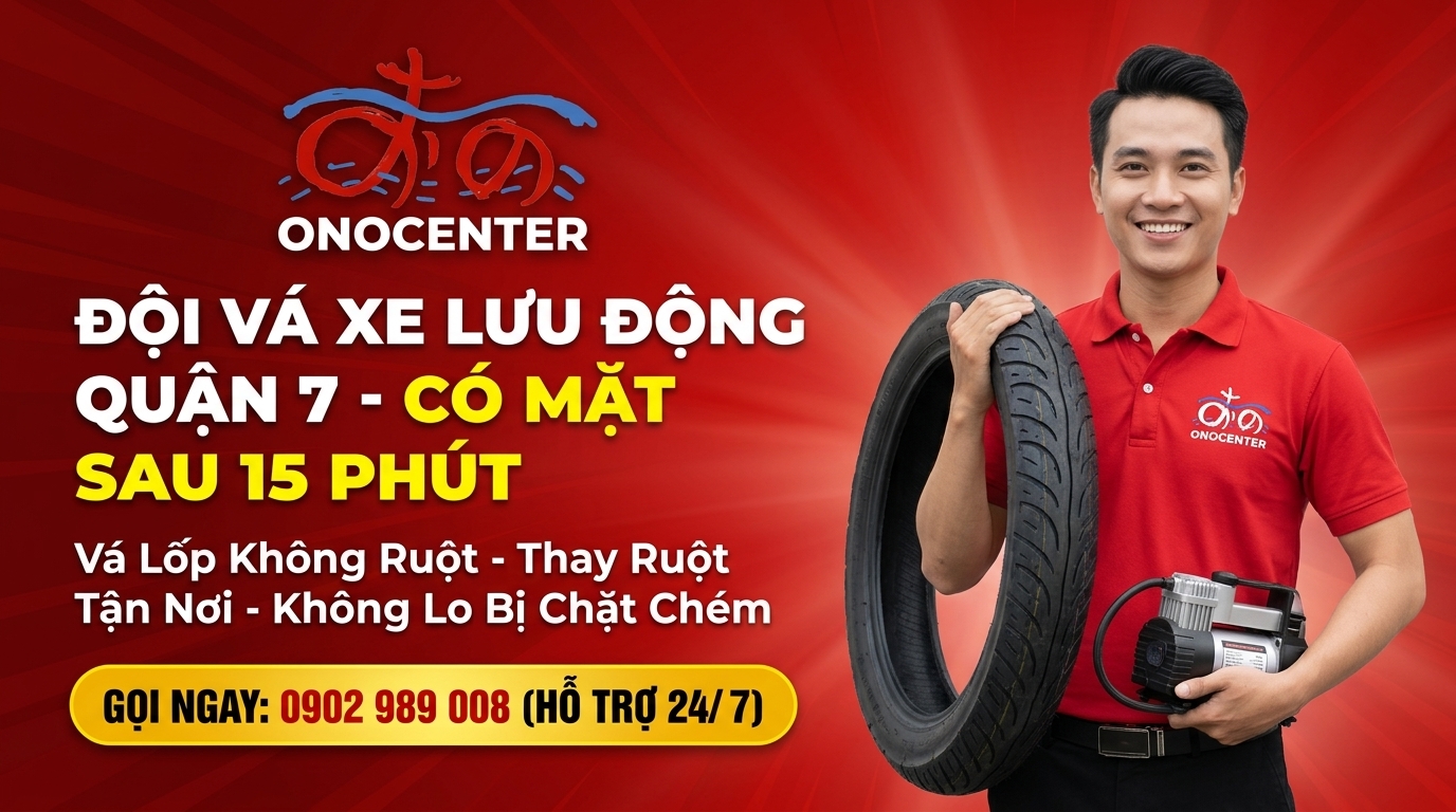 Banner gọi ngay hotline cứu hộ và vá xe máy lưu động 24/7 Quận 7 ONOCENTER